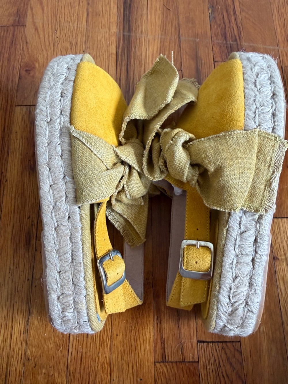 Anthropologie Howsty Yellow Knotted Fabric Open-Toe Slingback Sandals - Picture 5 of 6